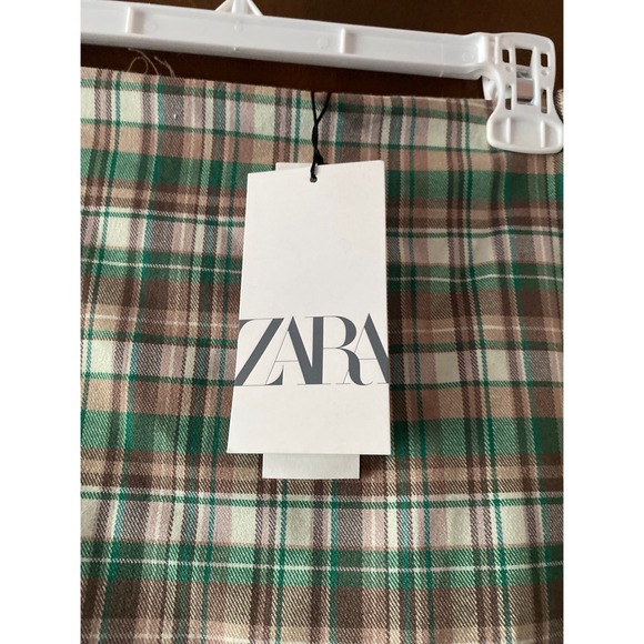 Zara Plaid Mini Skirt Green Brown Tan Checkered Casual‎ XS NWT - Picture 2 of 8